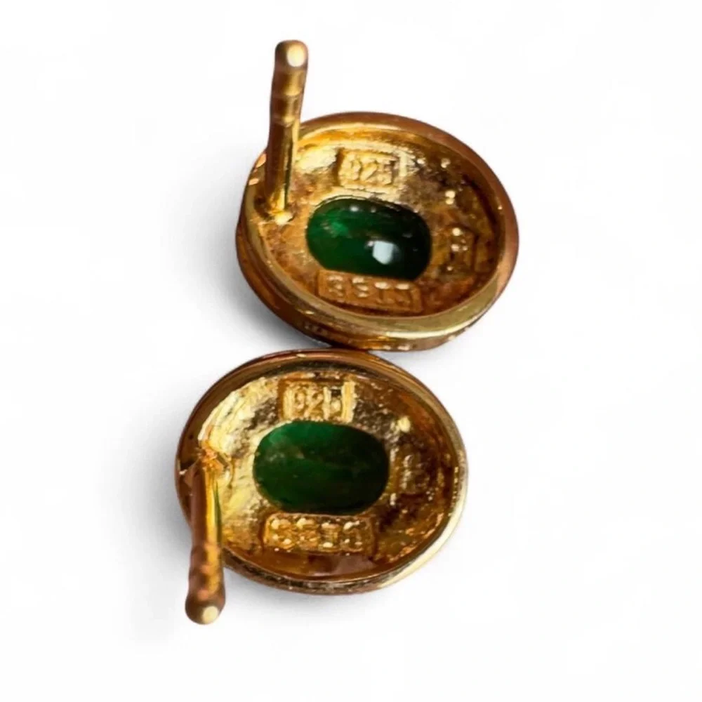 Vintage Oval Emerald Halo Stud Earrings